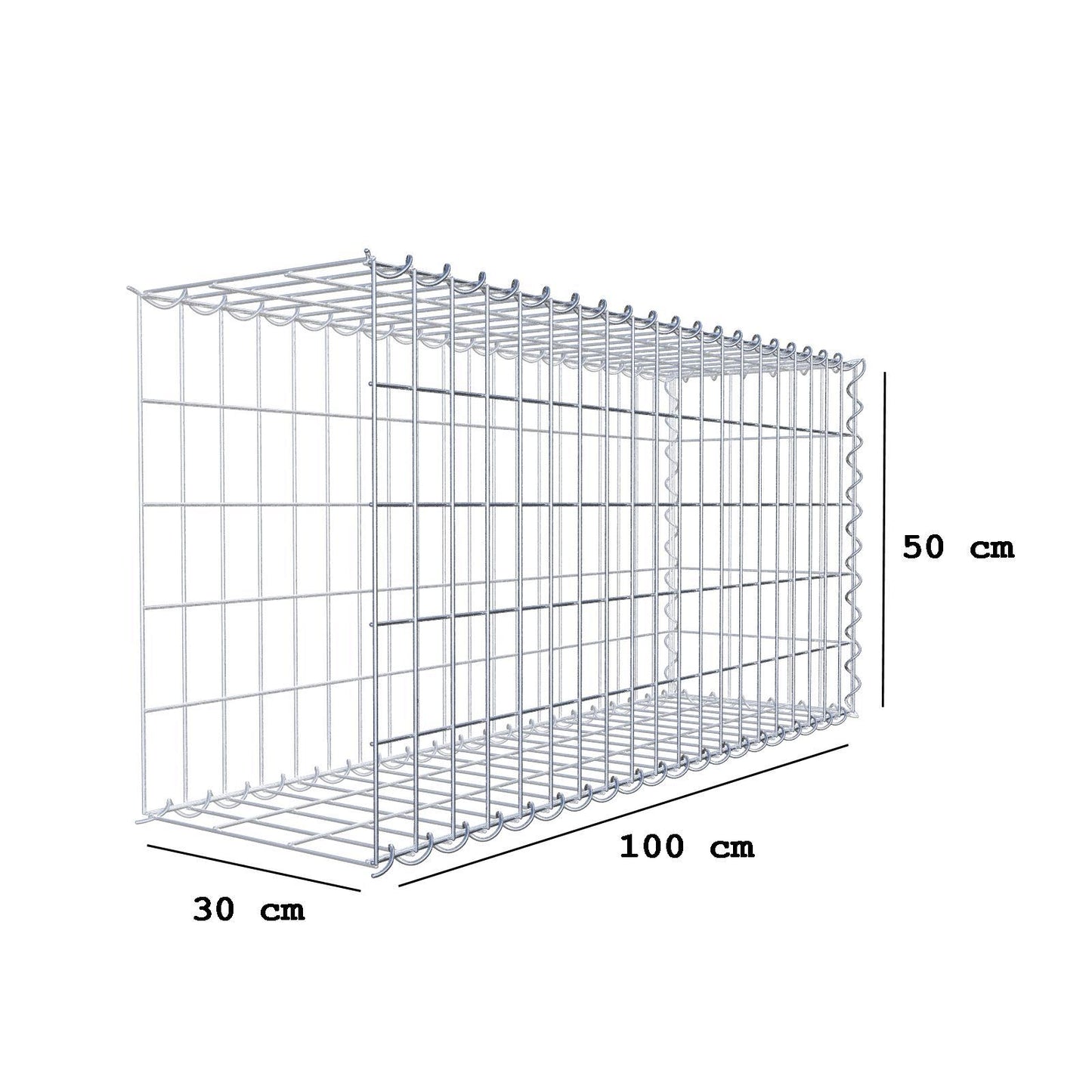 Gabion rapporté type 2 100 cm x 50 cm x 30 cm (L x H x P), mailles 5 cm x 10 cm, spirale