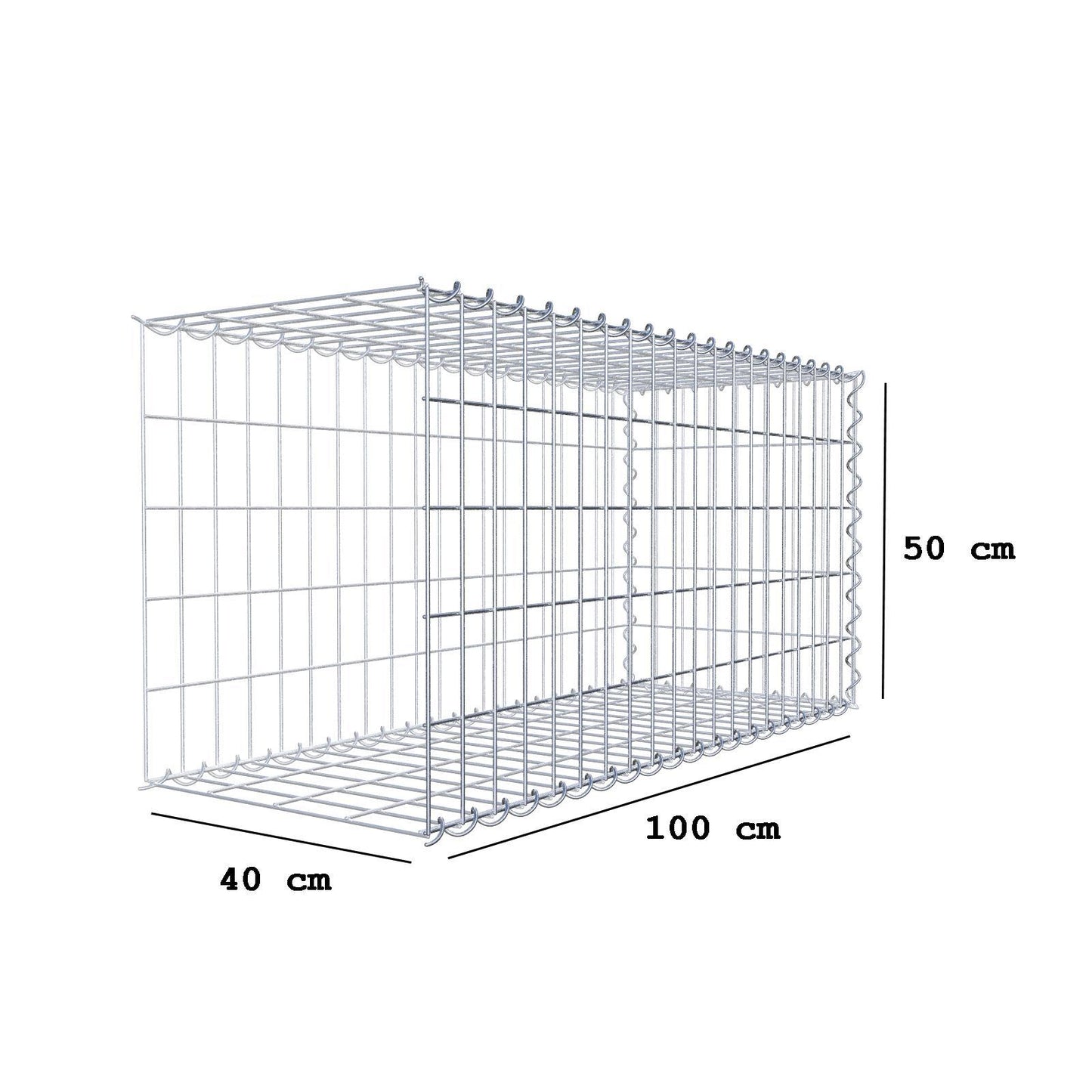 Gabion rapporté type 2 100 cm x 50 cm x 40 cm (L x H x P), mailles 5 cm x 10 cm, spirale