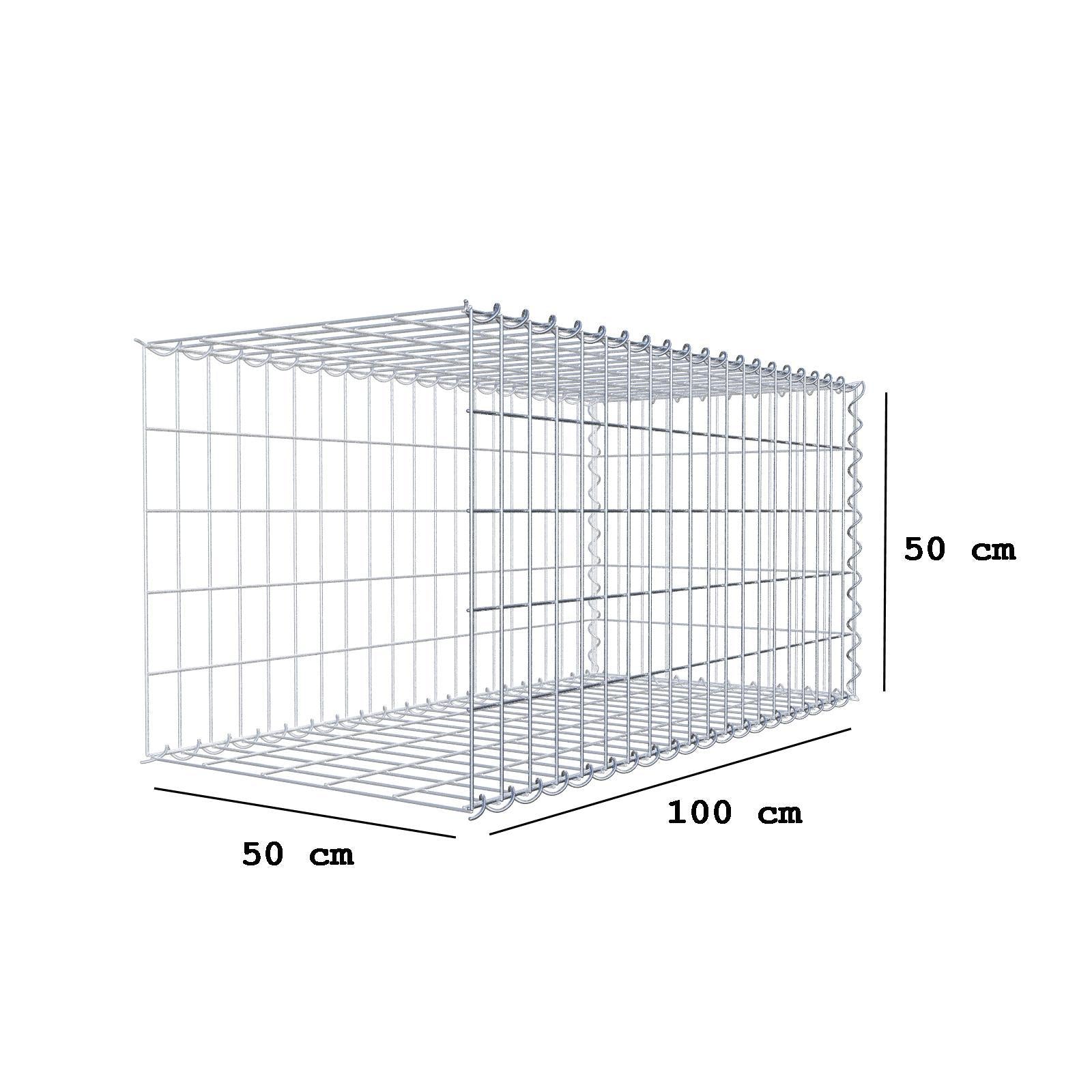 Opbouw schanskorf type 2 100 cm x 50 cm x 50 cm (L x H x D), maaswijdte 5 cm x 10 cm, spiraalvormig