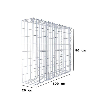 Gabion rapporté type 2 100 cm x 80 cm x 20 cm (L x H x P), mailles 5 cm x 10 cm, spirale