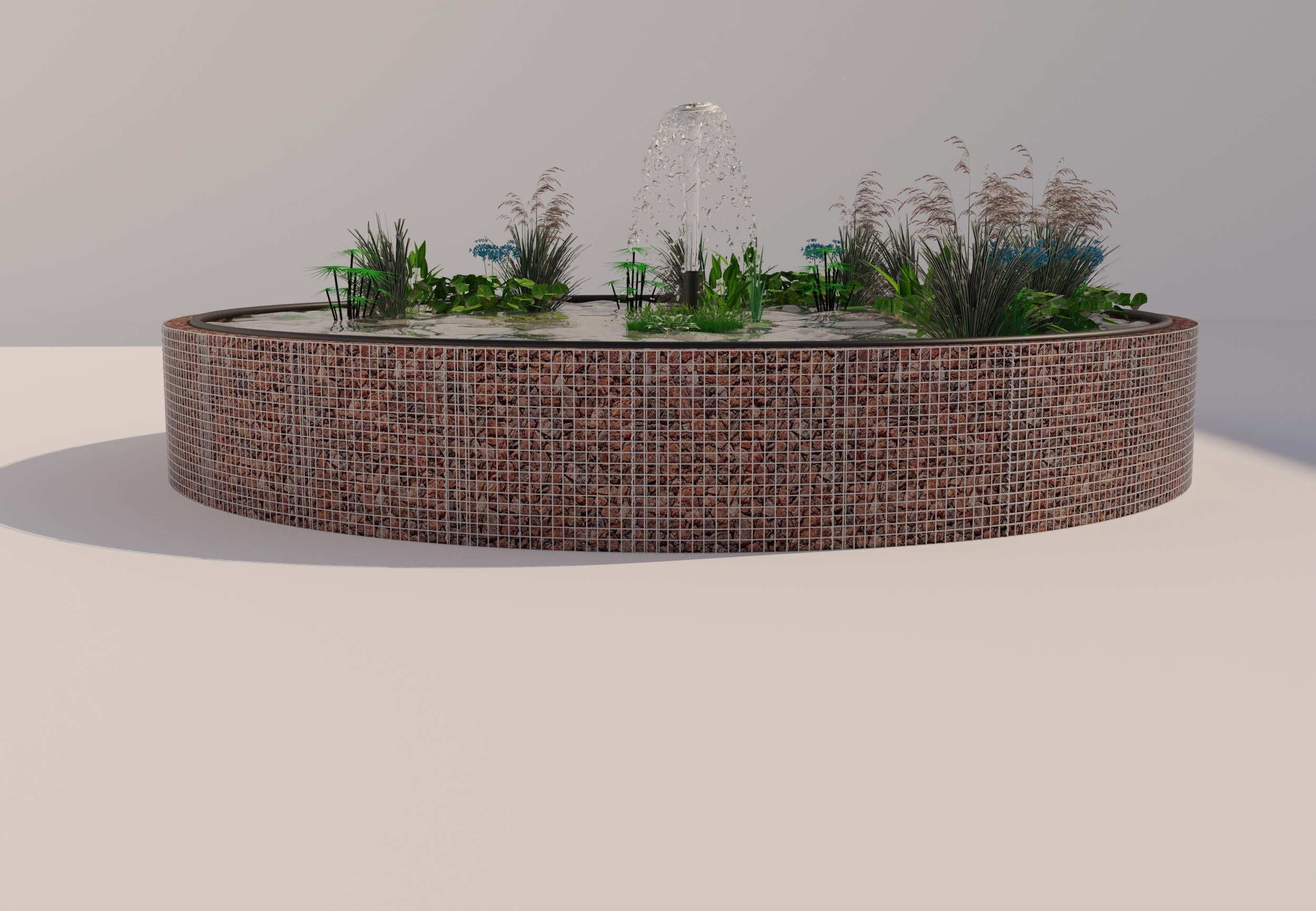 Tanque elevado de gabiões, redondo, diâmetro exterior 292 cm, altura 80 cm, dimensão da malha 5 x 5 cm, espessura da parede 15 cm