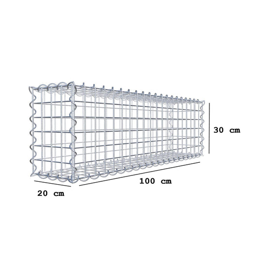 Gabion 100 cm x 30 cm x 20 cm (L x H x D), maskestørrelse 5 cm x 5 cm, spiral