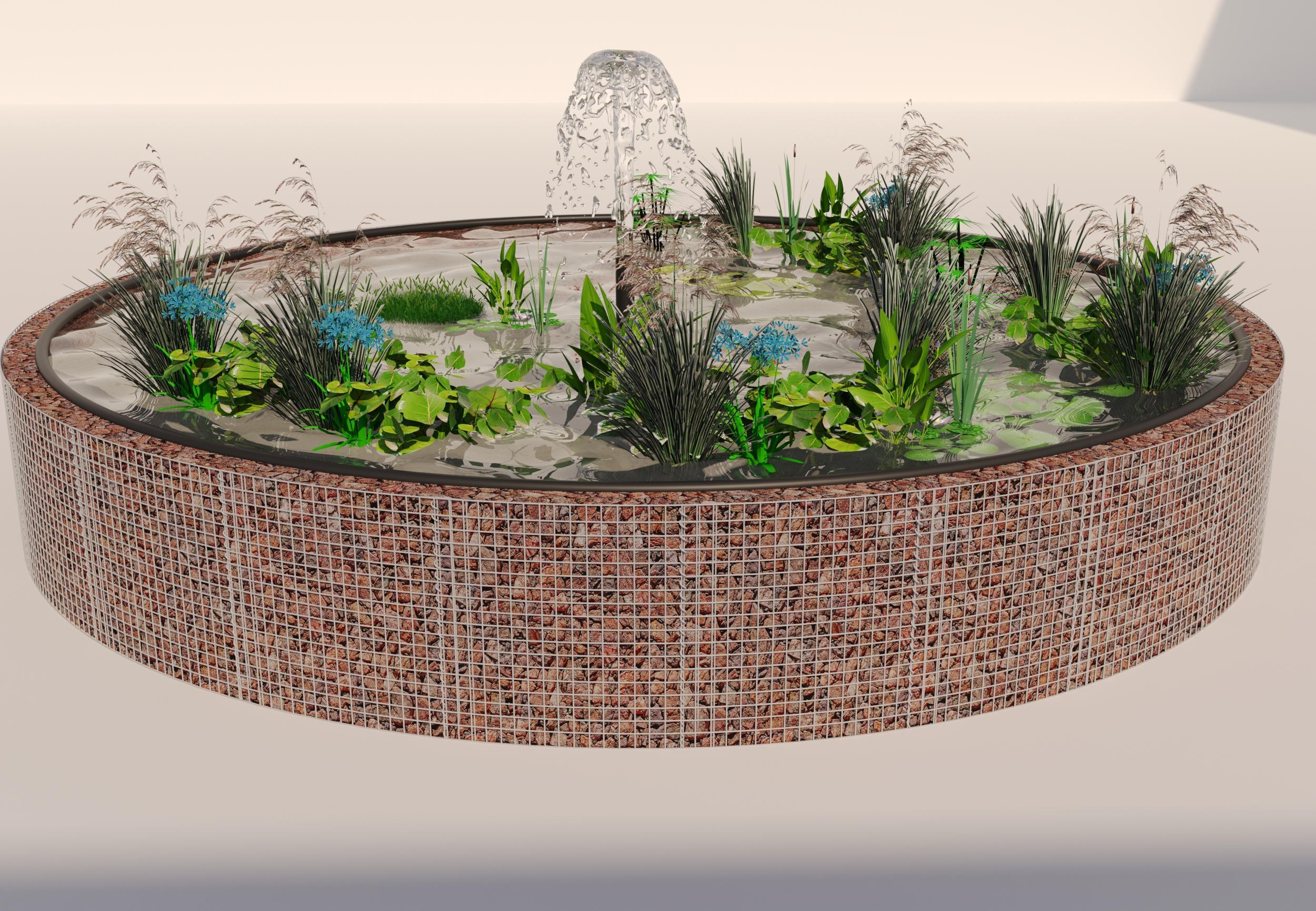 Tanque elevado de gabiões, redondo, diâmetro exterior 292 cm, altura 80 cm, dimensão da malha 5 x 5 cm, espessura da parede 15 cm