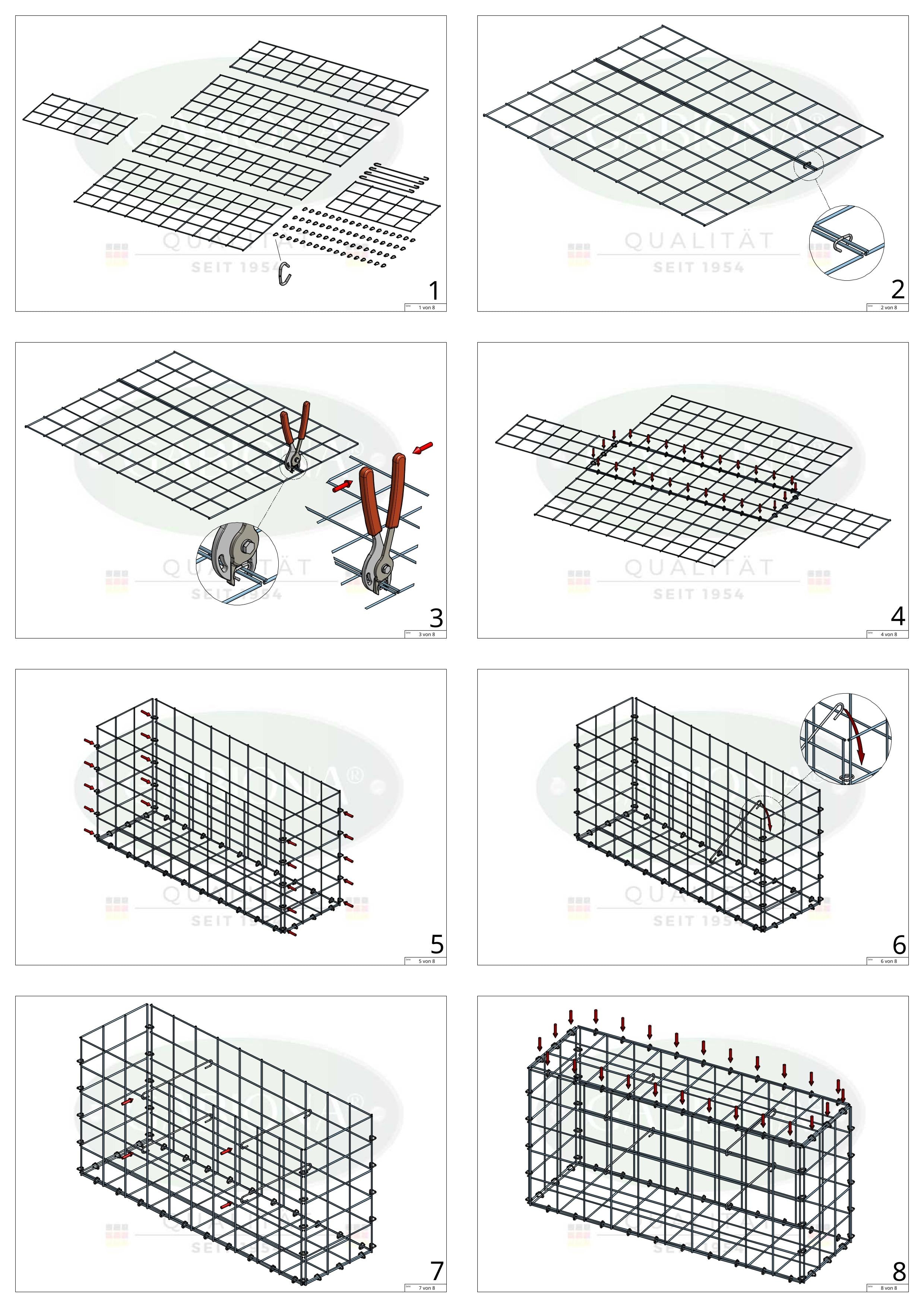 Gabione 100 cm x 20 cm x 50 cm (L x H x T), Maschenweite 10 cm x 10 cm, C-Ring