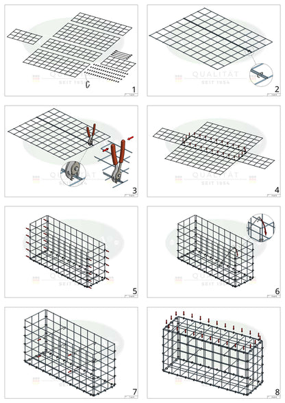 Gabion 100 cm x 80 cm x 20 cm (L x H x D), maskstorlek 10 cm x 10 cm, C-ring