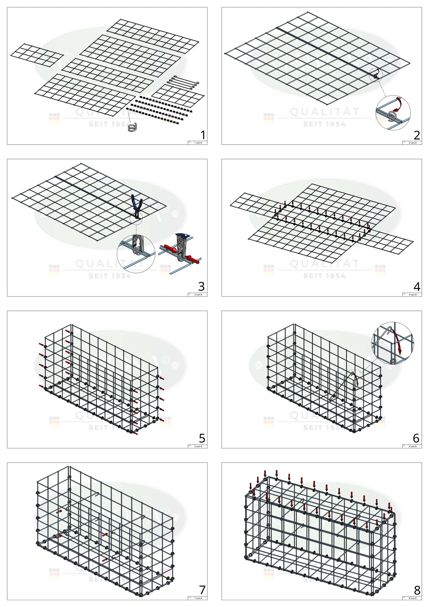 Gabion 30 cm x 30 cm x 30 cm (L x H x D), maskestørrelse 10 x 10 cm, spiralring