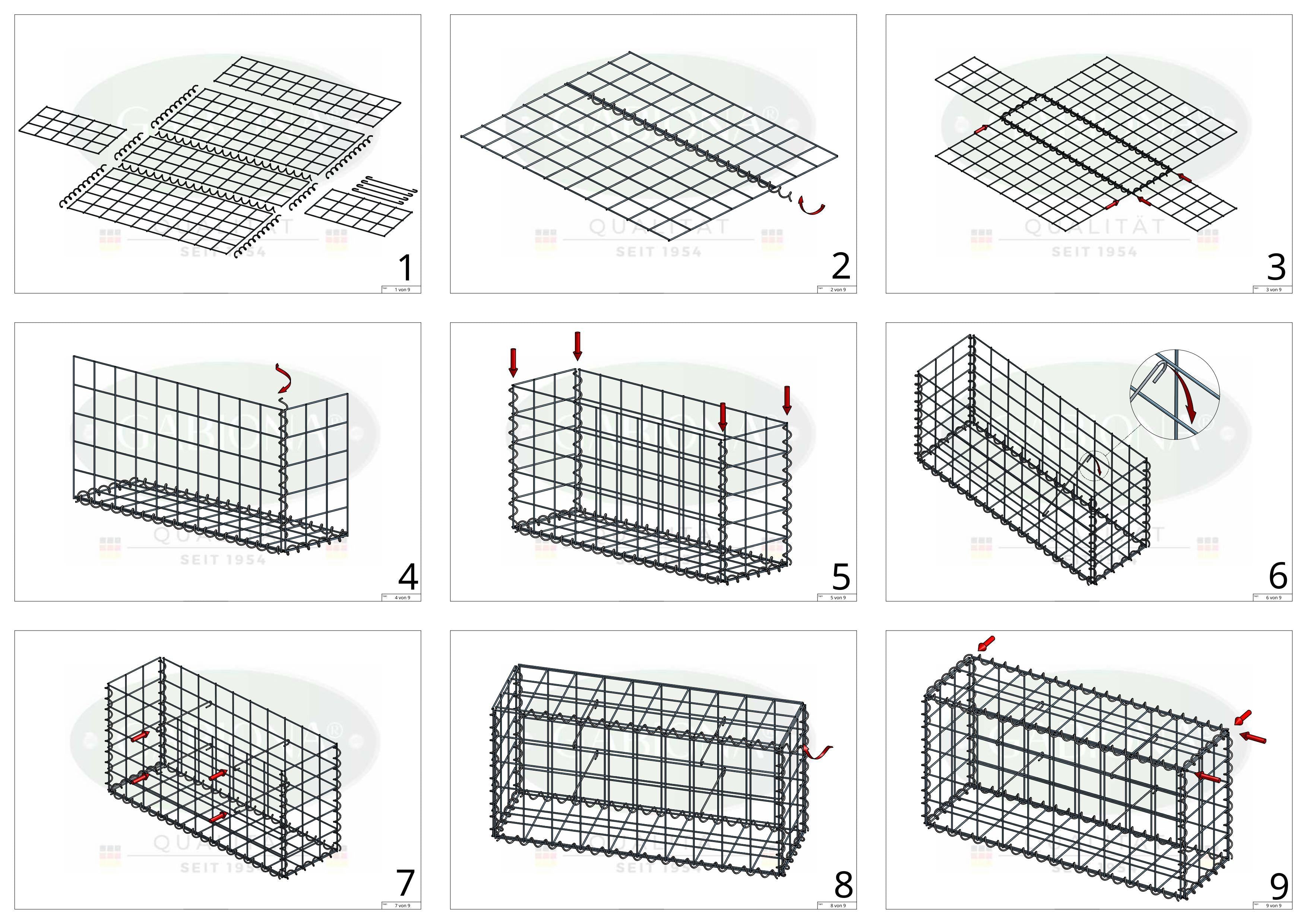 Gabion 100 cm x 30 cm x 30 cm (L x H x P), maille 10 cm x 10 cm, spirale