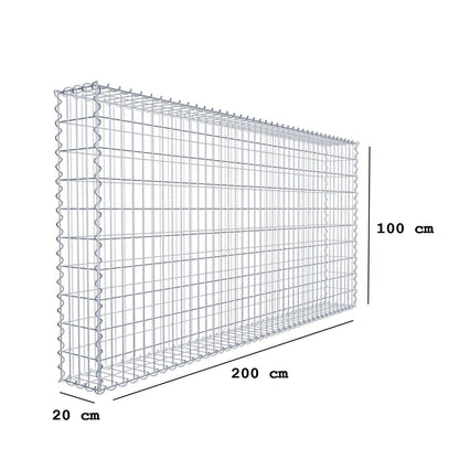 Gabion 200 cm x 100 cm x 20 cm (L x H x D), maskestørrelse 5 cm x 10 cm, spiral
