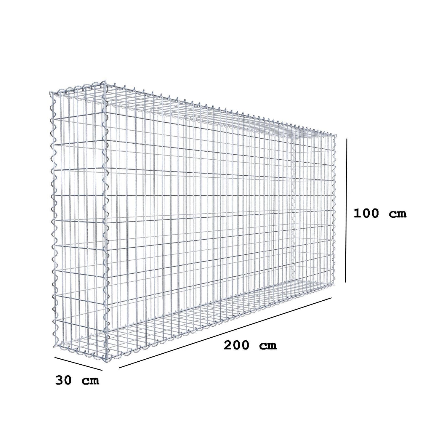 Gabion 200 cm x 100 cm x 30 cm (L x H x D), mesh size 5 cm x 10 cm, spiral