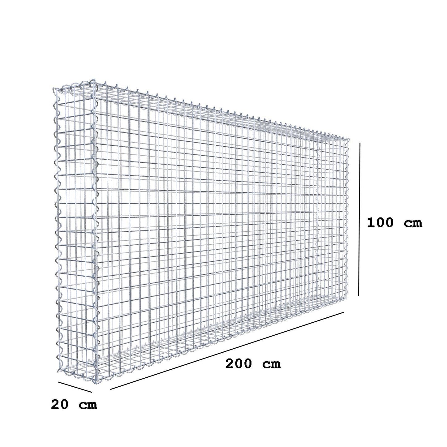 Gabion 200 cm x 100 cm x 20 cm (L x H x D), maskstorlek 5 cm x 5 cm, spiral