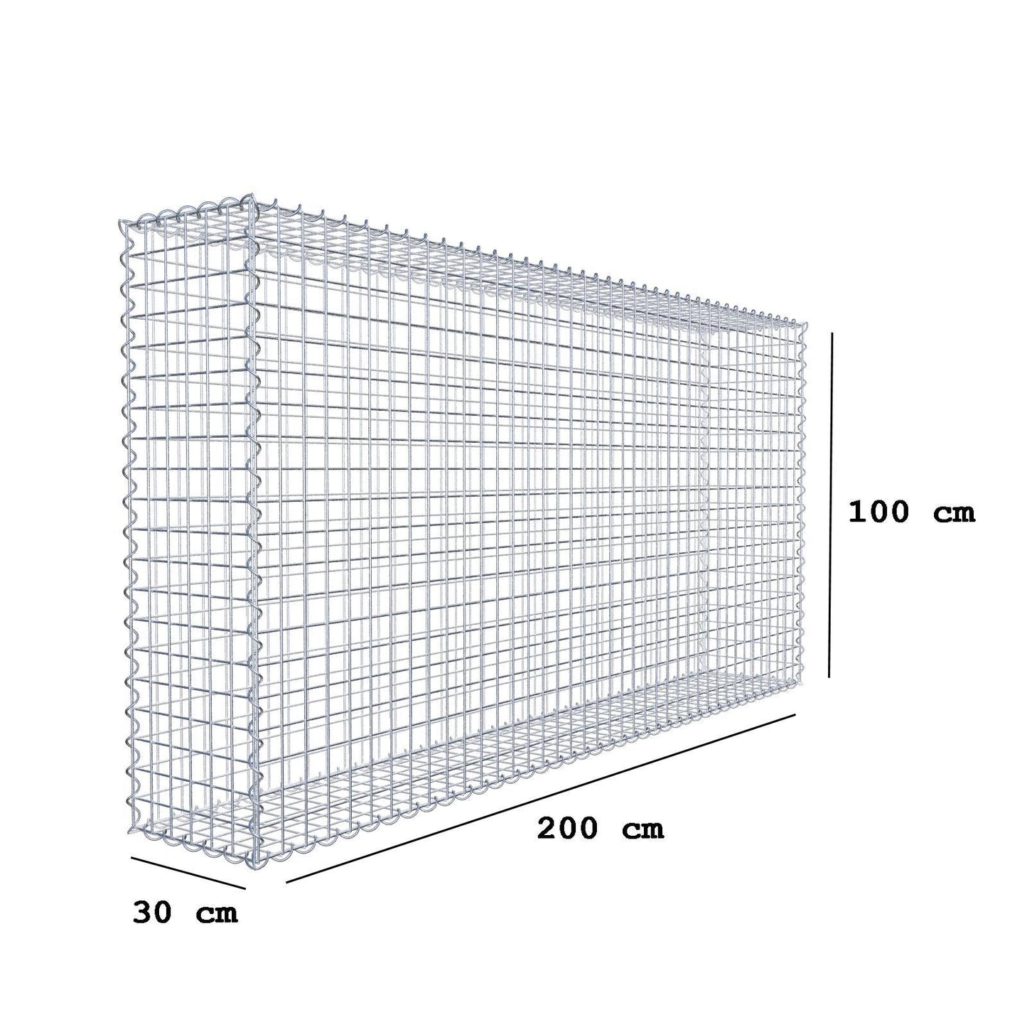 Gabion 200 cm x 100 cm x 30 cm (L x H x D), maskestørrelse 5 cm x 5 cm, spiral