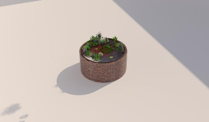 Gabionupphöjd damm, rund, ytterdiameter 172 cm, höjd 80 cm, maskstorlek 5 x 5 cm, väggtjocklek 15 cm