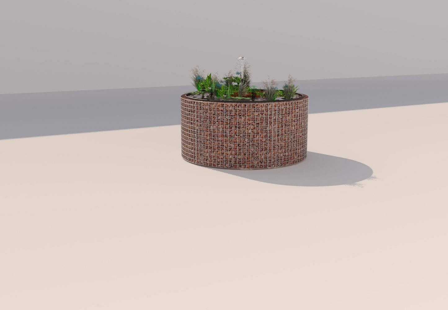 Gabionupphöjd damm, rund, ytterdiameter 172 cm, höjd 80 cm, maskstorlek 5 x 5 cm, väggtjocklek 15 cm