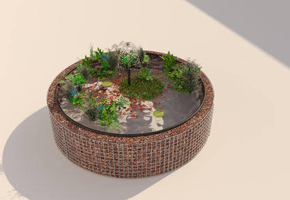 Schanskorf verhoogde vijver, rond, buitendiameter 202 cm, hoogte 50 cm, maaswijdte 5 x 5 cm, wanddikte 15 cm