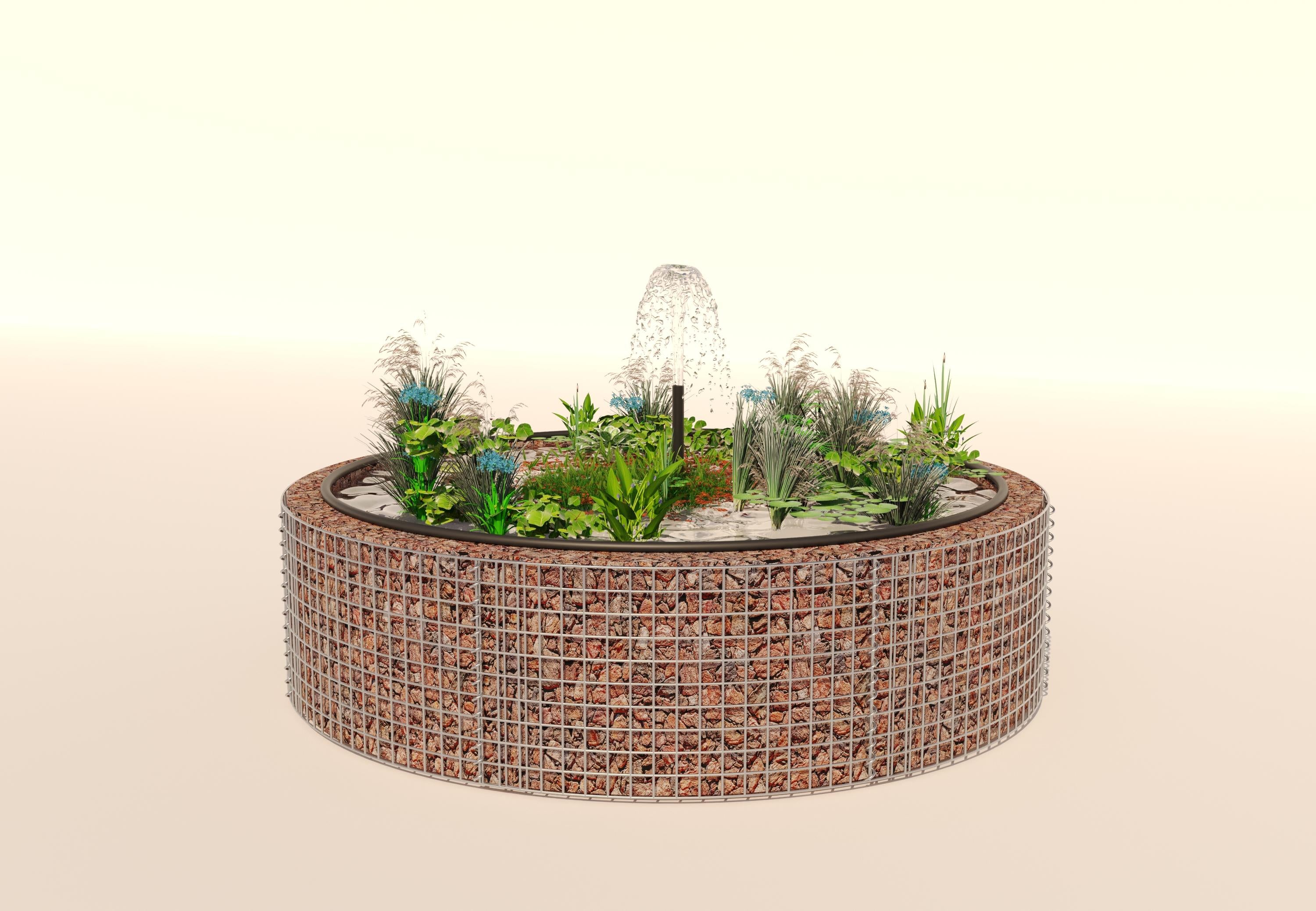 Gabion bassin surélevé rond, diamètre extérieur 202 cm, hauteur 50 cm, mailles 5 x 5 cm, épaisseur de paroi 15 cm