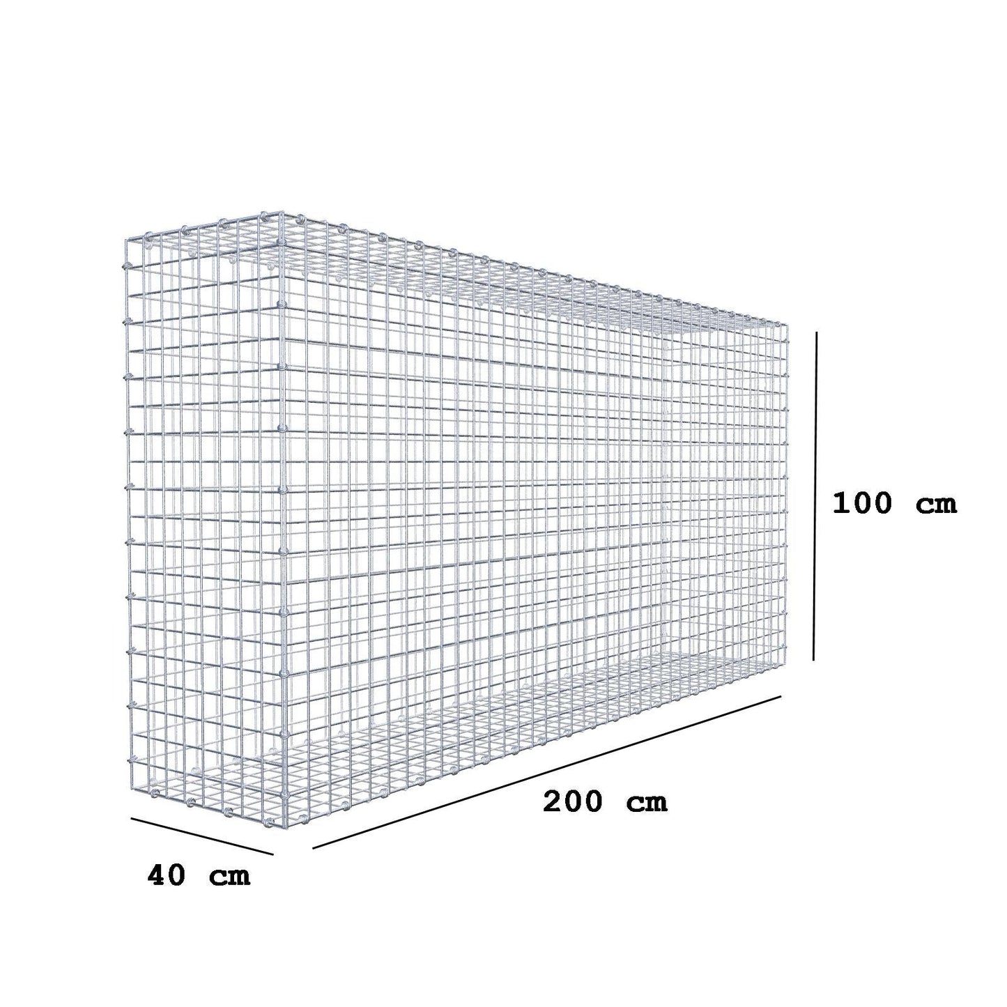 Gabião 200 cm x 100 cm x 40 cm (C x A x P), malhagem 5 x 5 cm, anel espiral