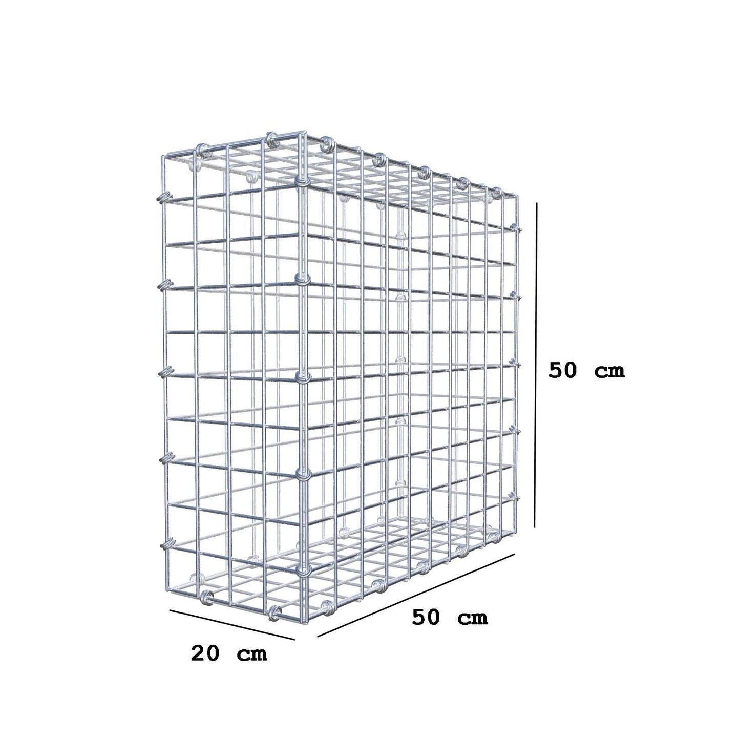 Gabion 50 cm x 50 cm x 20 cm (L x H x D), maskstorlek 5 x 5 cm, spiralring