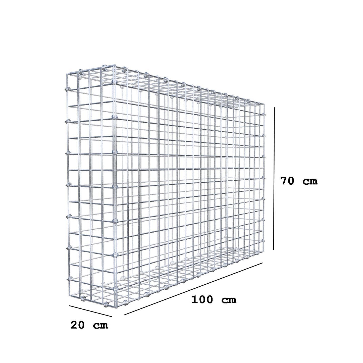 Gabion 100 cm x 70 cm x 20 cm (L x H x D), maskstorlek 5 x 5 cm, spiralring