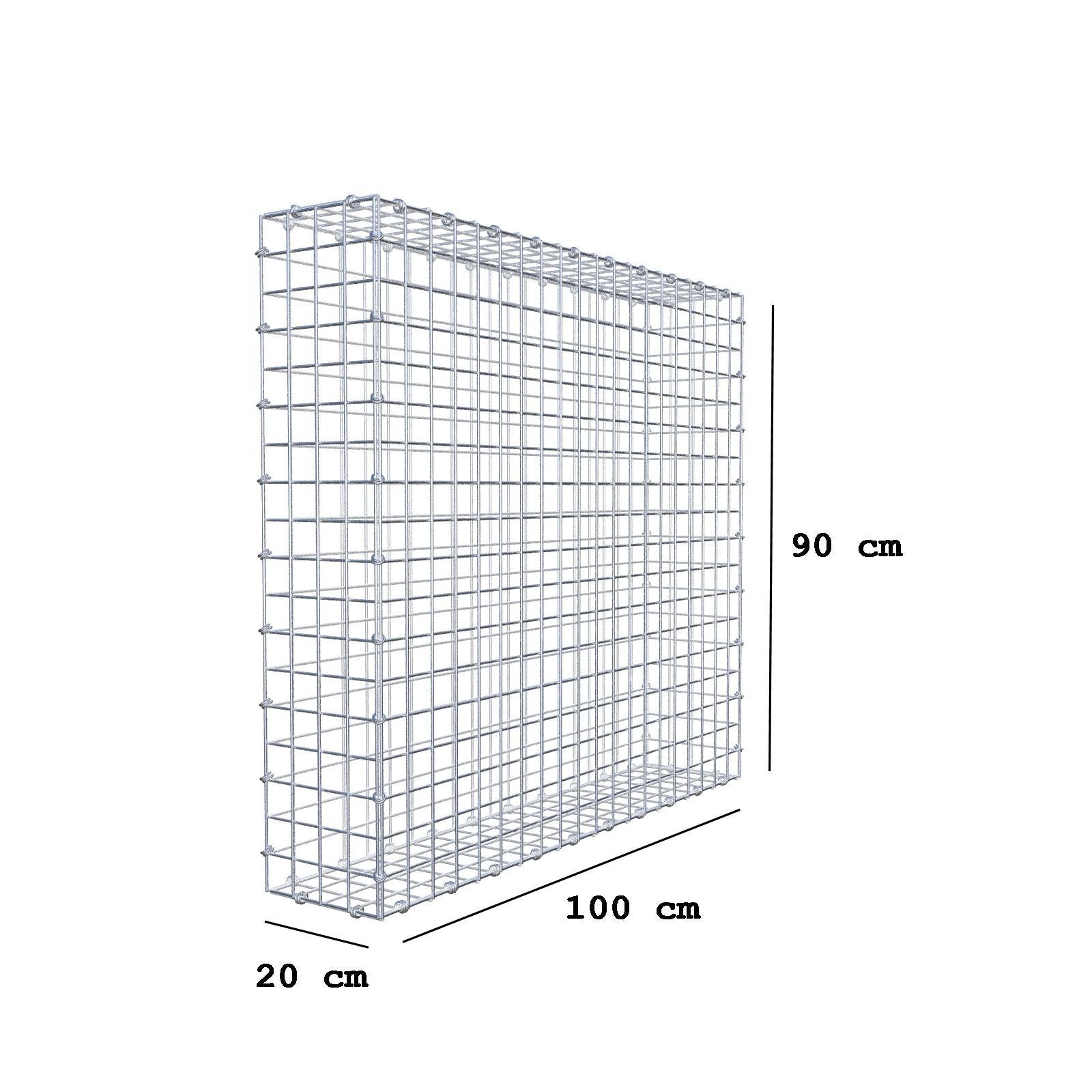 Gabion 100 cm x 90 cm x 20 cm (L x H x D), maskstorlek 5 x 5 cm, spiralring
