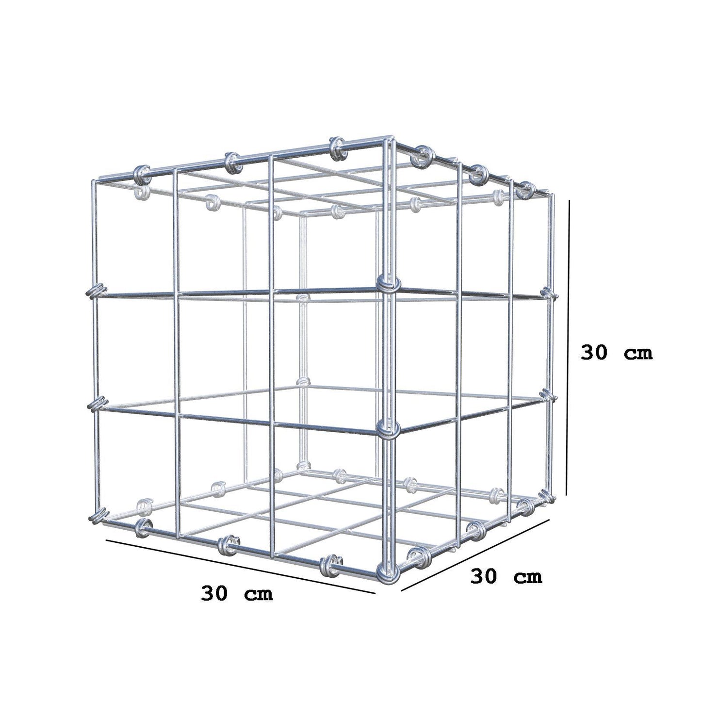Gabion 30 cm x 30 cm x 30 cm (L x H x D), maskestørrelse 10 x 10 cm, spiralring