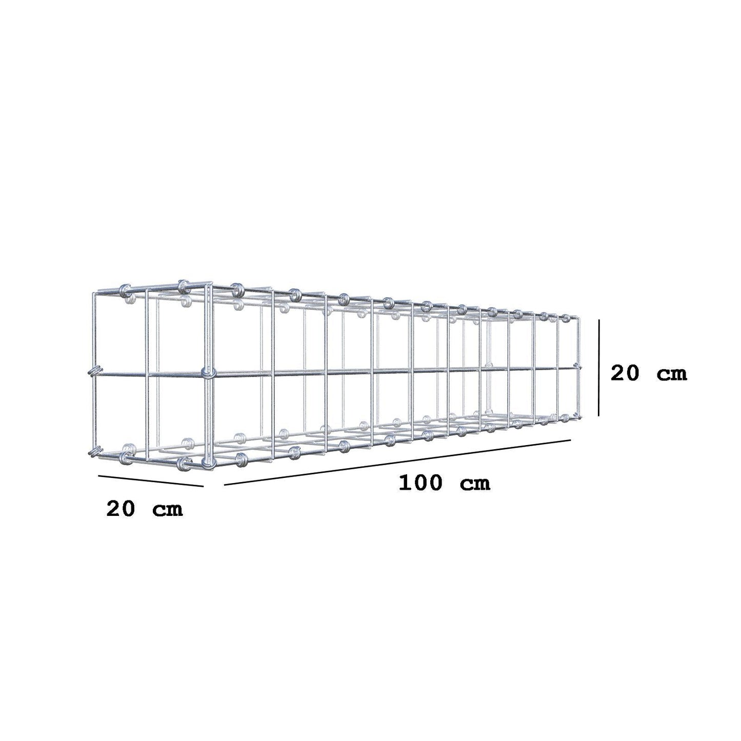 Gabion 100 cm x 20 cm x 20 cm (L x H x D), maskestørrelse 10 x 10 cm, spiralring
