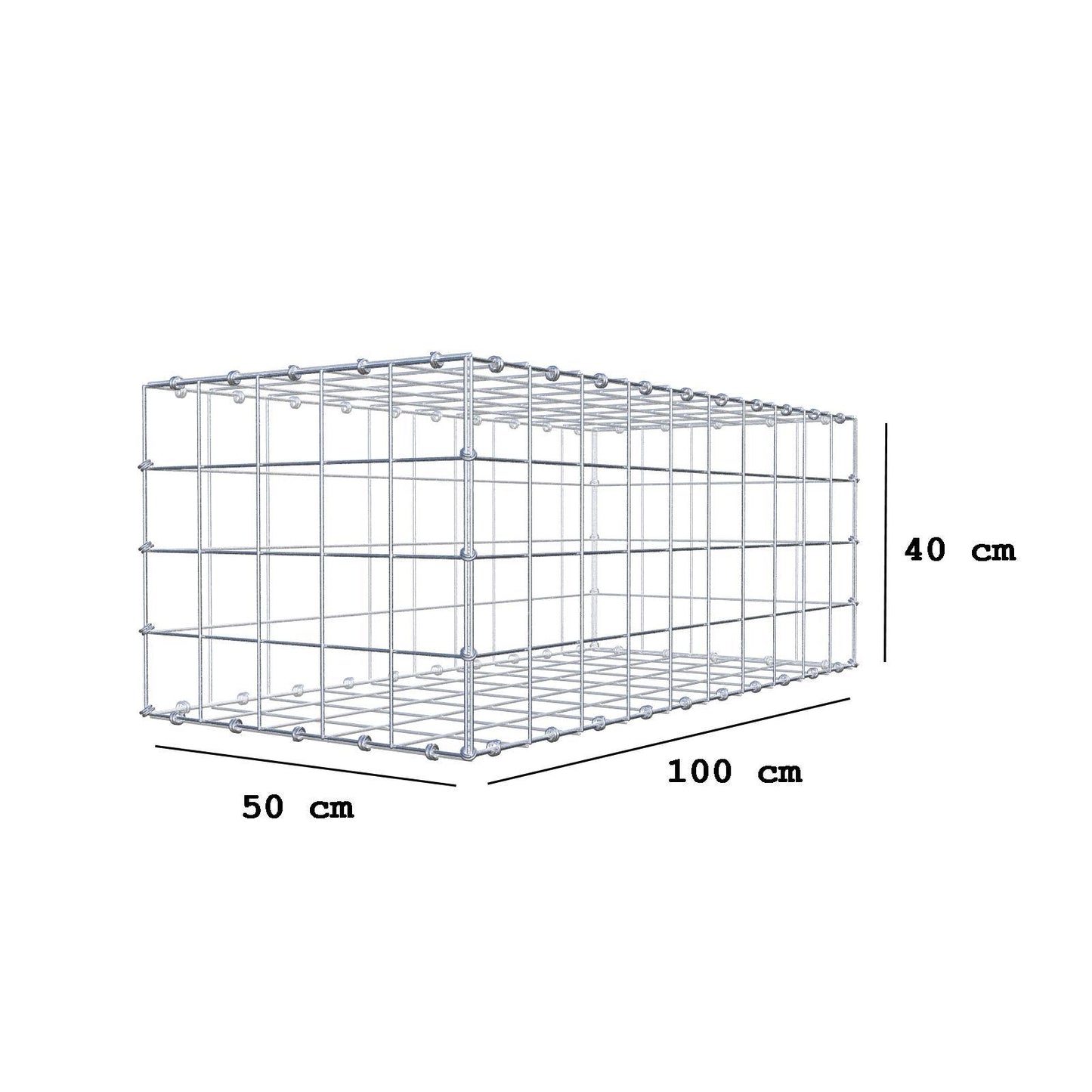 Gabion 100 cm x 40 cm x 50 cm (L x H x D), maskestørrelse 10 x 10 cm, spiralring