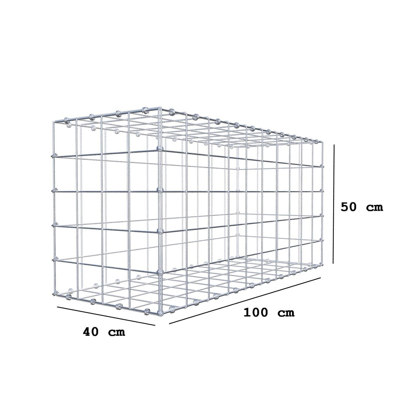 Gabion 100 cm x 50 cm x 40 cm (L x H x D), maskestørrelse 10 x 10 cm, spiralring