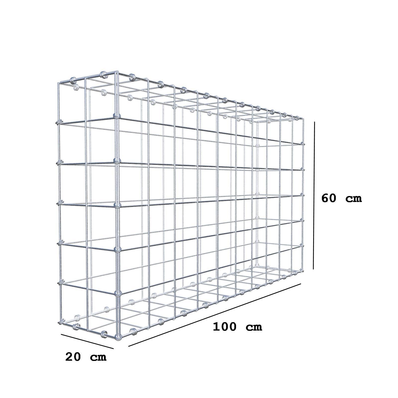 Gabbione 100 cm x 60 cm x 20 cm (L x H x P), maglia 10 x 10 cm, anello a spirale