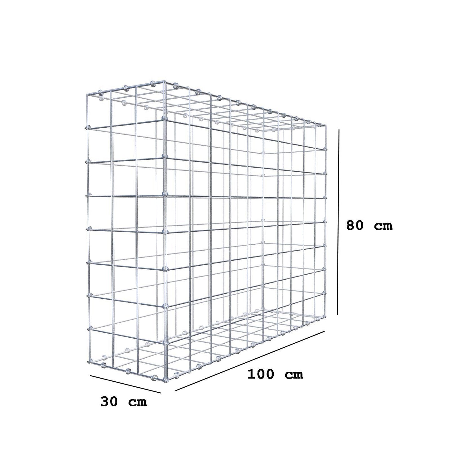 Gabion 100 cm x 80 cm x 30 cm (L x H x D), maskestørrelse 10 x 10 cm, spiralring