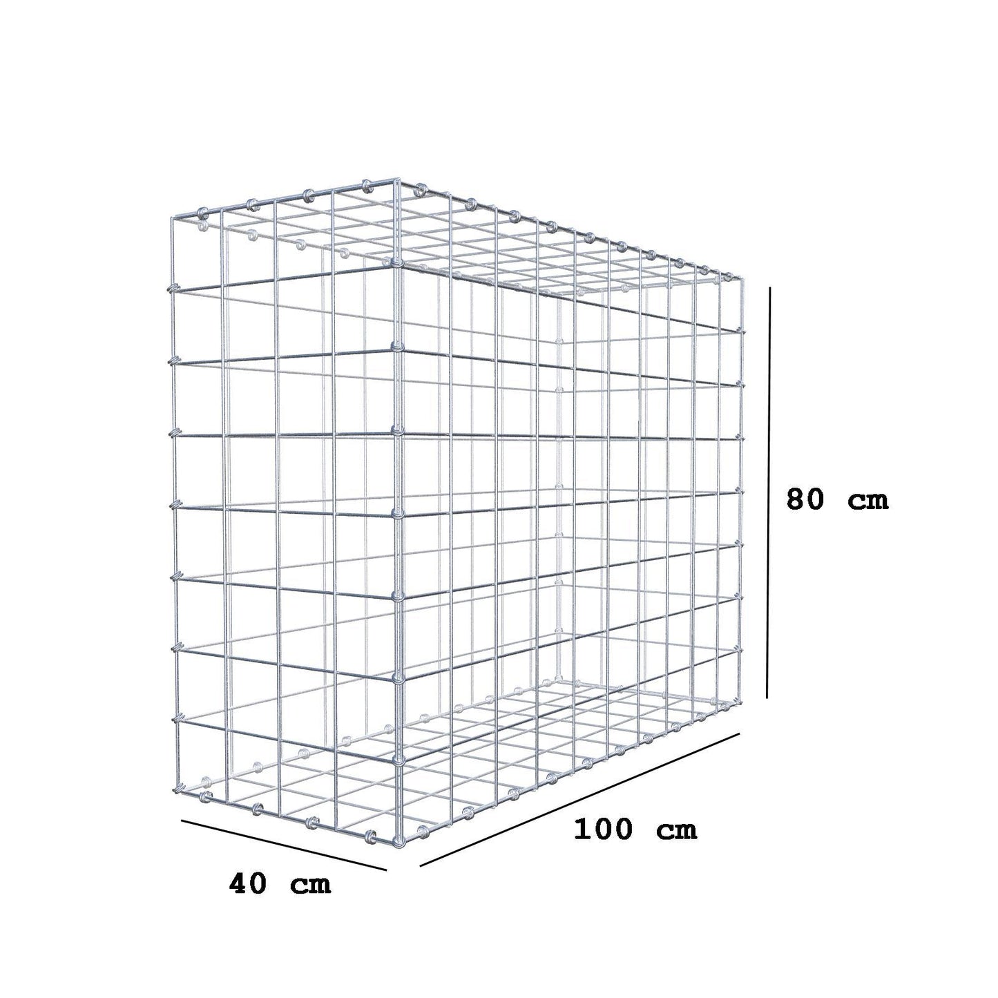 Gabion 100 cm x 80 cm x 40 cm (L x H x D), maskestørrelse 10 x 10 cm, spiralring