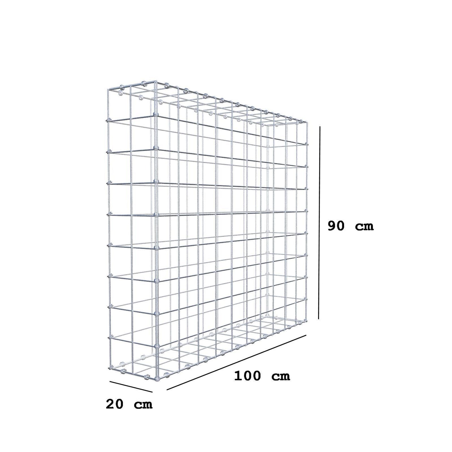 Gabion 100 cm x 90 cm x 20 cm (L x H x D), mesh size 10 x 10 cm, spiral ring
