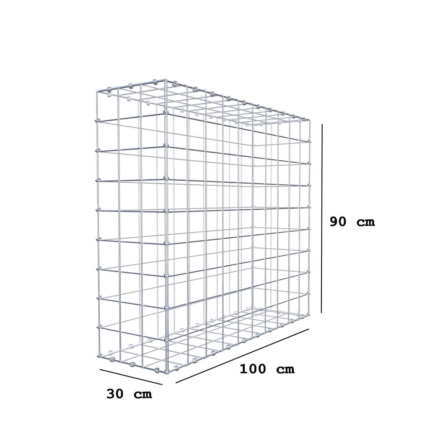 Gabion 100 cm x 90 cm x 30 cm (L x H x D), maskstorlek 10 x 10 cm, spiralring