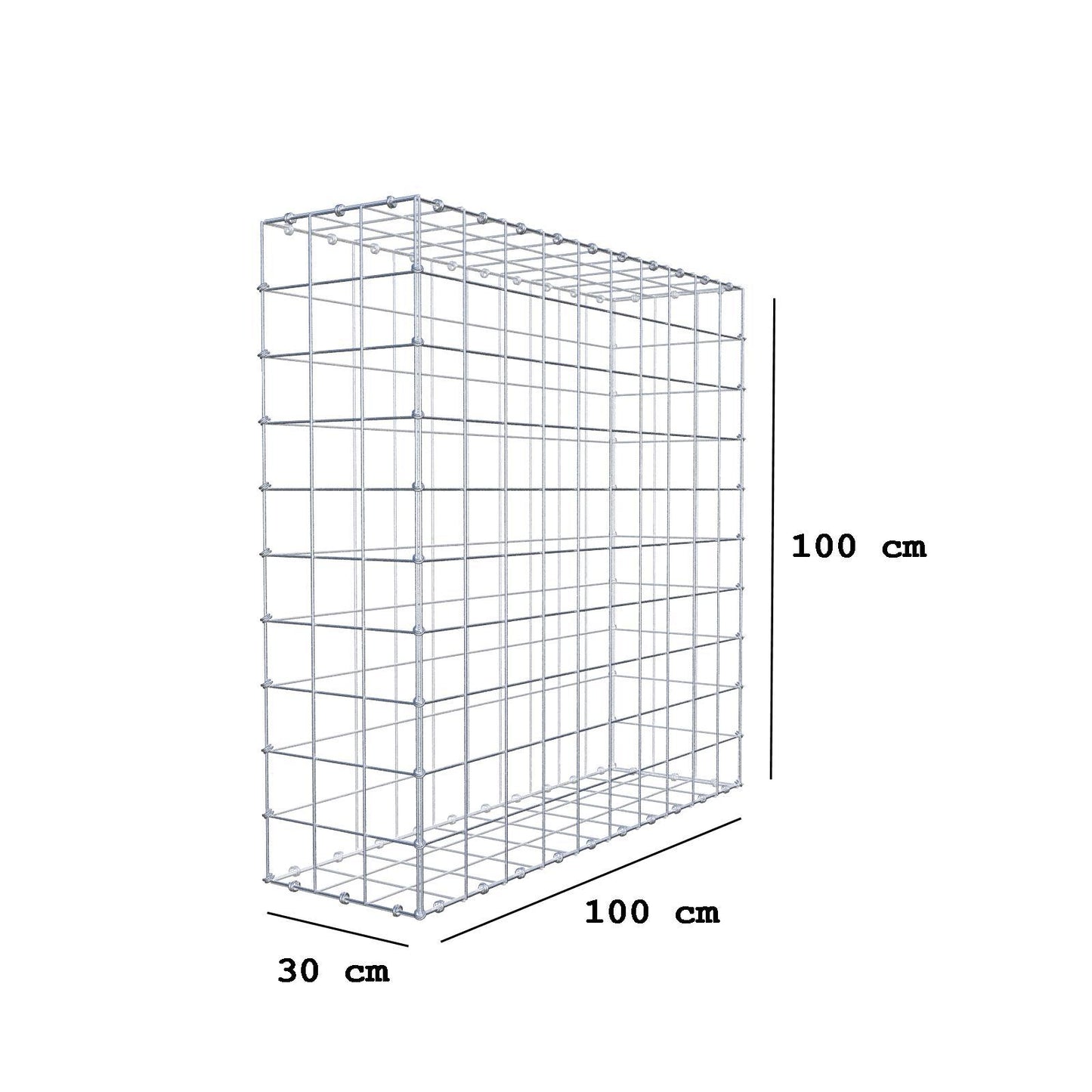 Gabione 100 cm x 100 cm x 30 cm (L x H x T), Maschenweite 10 x 10 cm, Spiralring