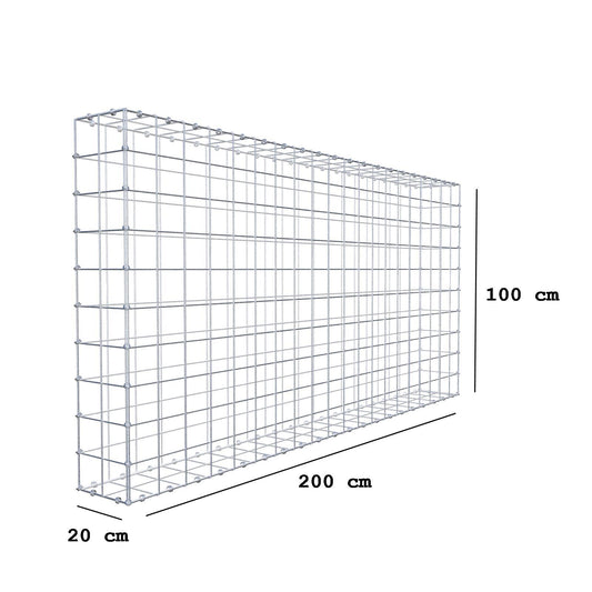 Gabion 200 cm x 100 cm x 20 cm (L x H x D), maskstorlek 10 x 10 cm, spiralring
