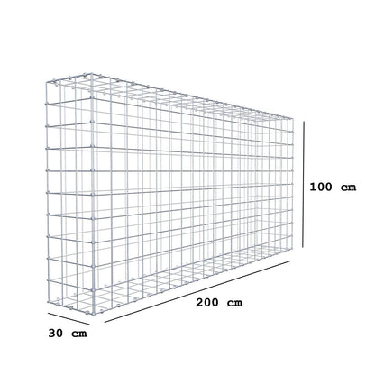 Gabion 200 cm x 100 cm x 30 cm (L x H x D), maskestørrelse 10 x 10 cm, spiralring