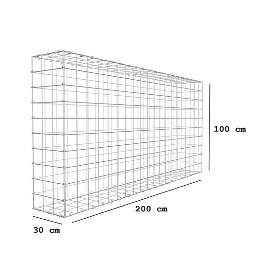 Gabion 200 cm x 100 cm x 30 cm (L x H x D), maskstorlek 10 x 10 cm, spiralring