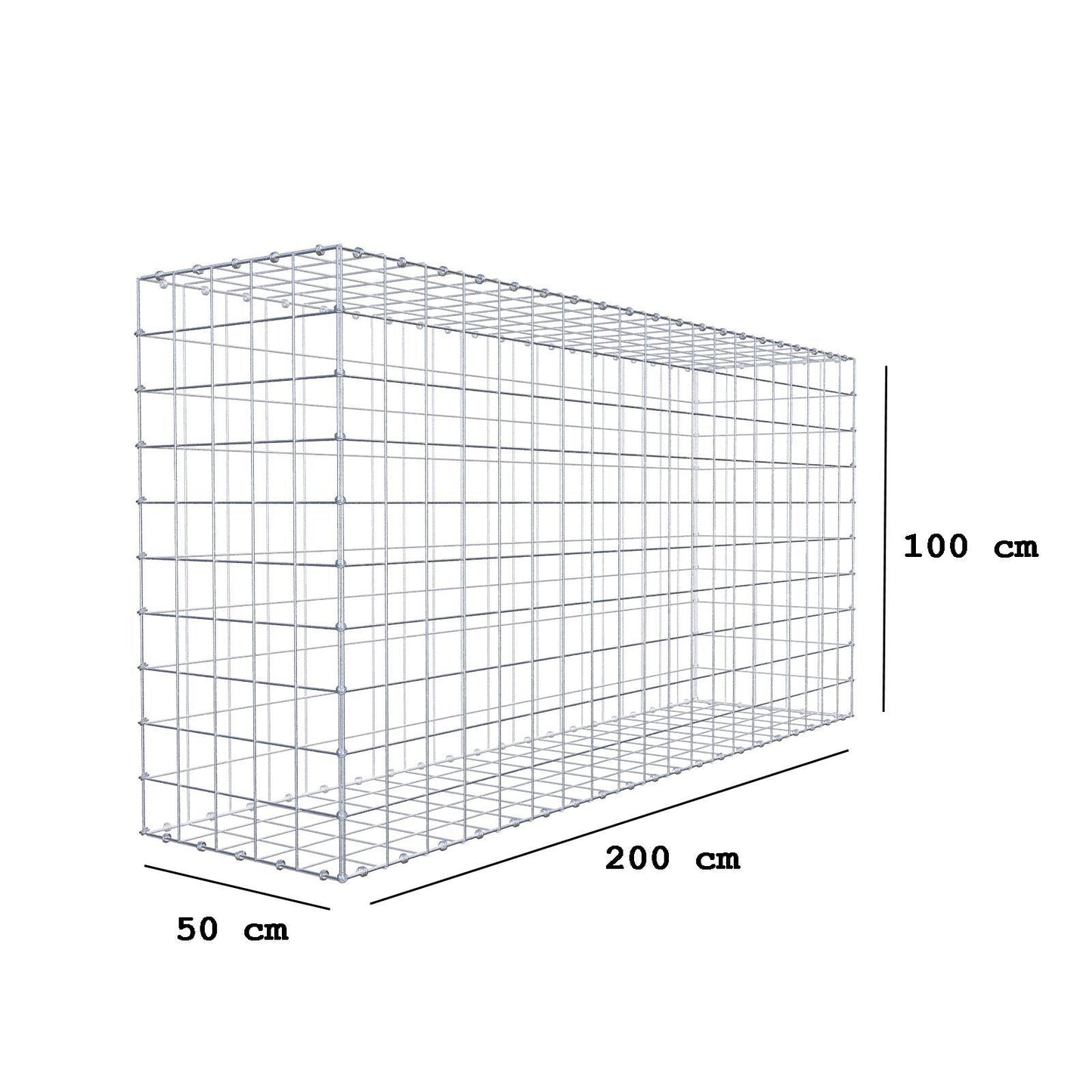 Gabione 200 cm x 100 cm x 50 cm (L x H x T), Maschenweite 10 x 10 cm, Spiralring