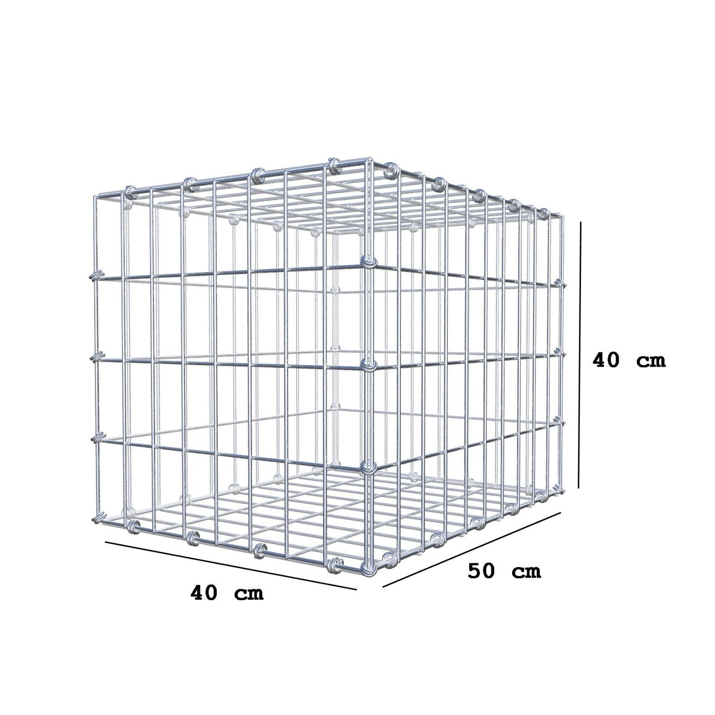 Gabion 50 cm x 40 cm x 40 cm (L x H x D), maskestørrelse 5 x 10 cm, spiralring