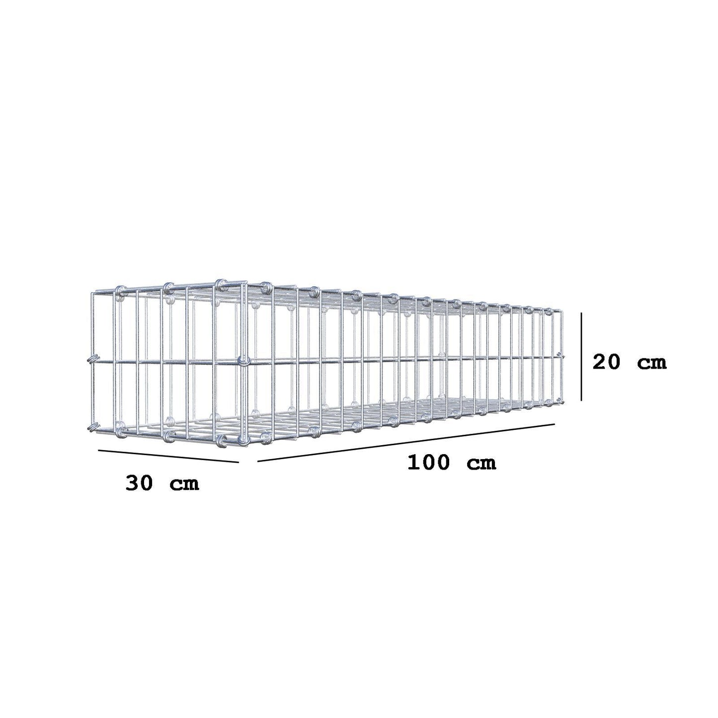 Gabion 100 cm x 20 cm x 30 cm (L x H x D), maskestørrelse 5 x 10 cm, spiralring