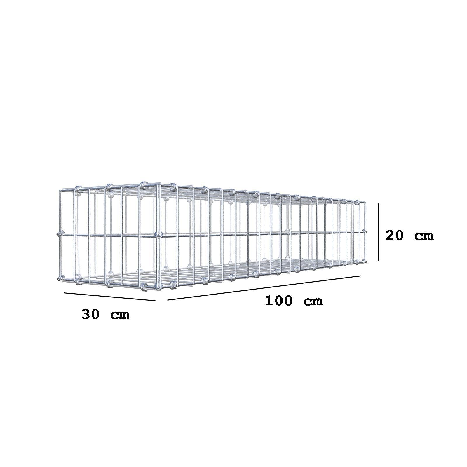Gabion 100 cm x 20 cm x 30 cm (L x H x D), maskestørrelse 5 x 10 cm, spiralring
