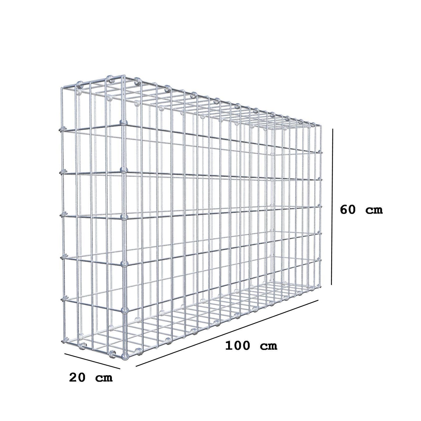 Gabion 100 cm x 60 cm x 20 cm (L x H x P), mailles 5 x 10 cm, anneau en spirale
