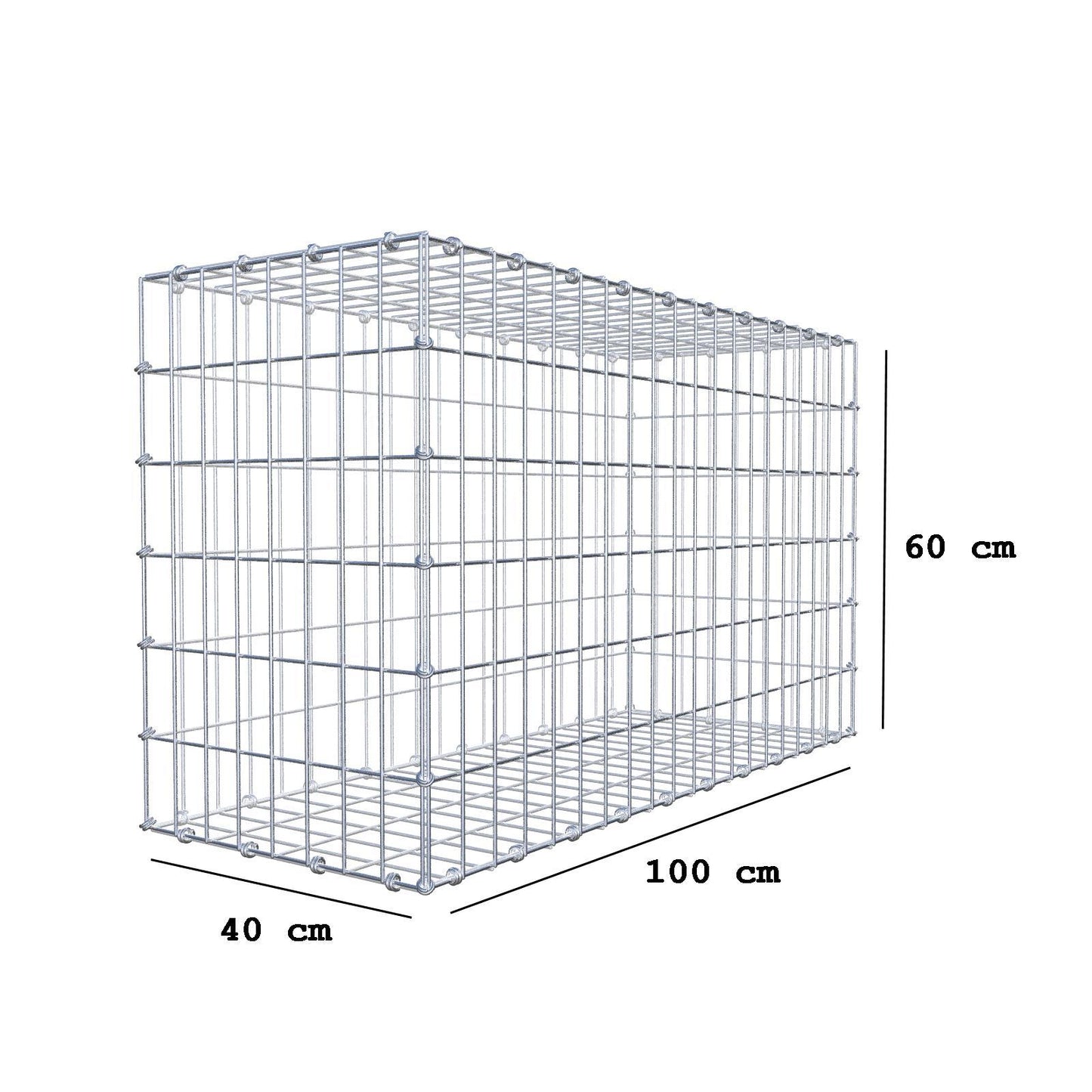 Gabion 100 cm x 60 cm x 40 cm (L x H x D), maskestørrelse 5 x 10 cm, spiralring