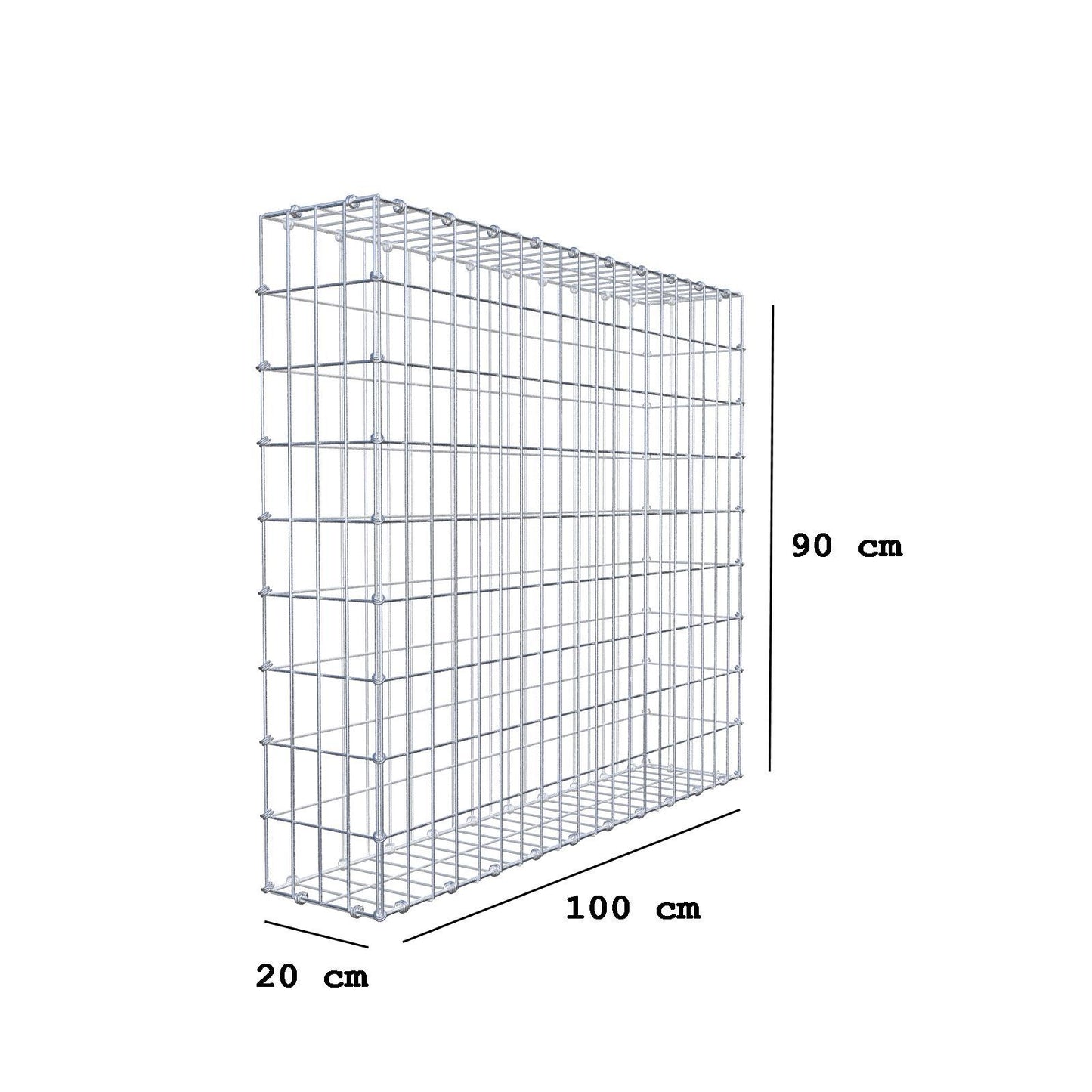 Gabion 100 cm x 90 cm x 20 cm (L x H x D), mesh size 5 x 10 cm, spiral ring