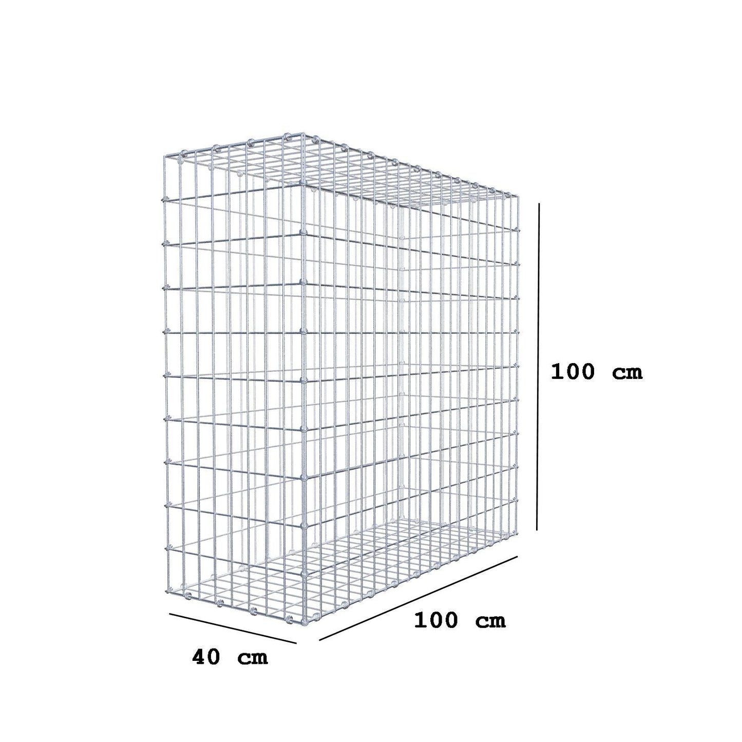 Gabion 100 cm x 100 cm x 40 cm (L x H x D), maskestørrelse 5 x 10 cm, spiralring