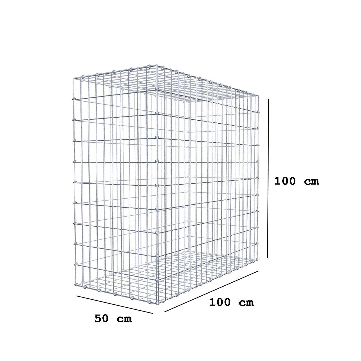 Gabion 100 cm x 100 cm x 50 cm (L x H x D), maskestørrelse 5 x 10 cm, spiralring