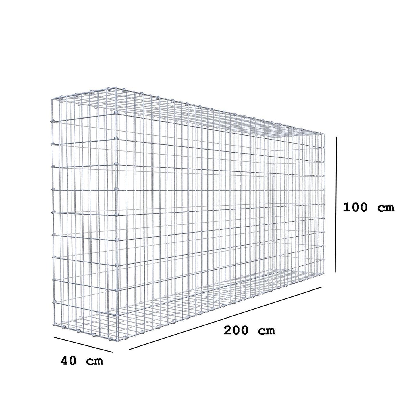 Gabião 200 cm x 100 cm x 40 cm (C x A x P), malhagem 5 x 10 cm, anel espiral