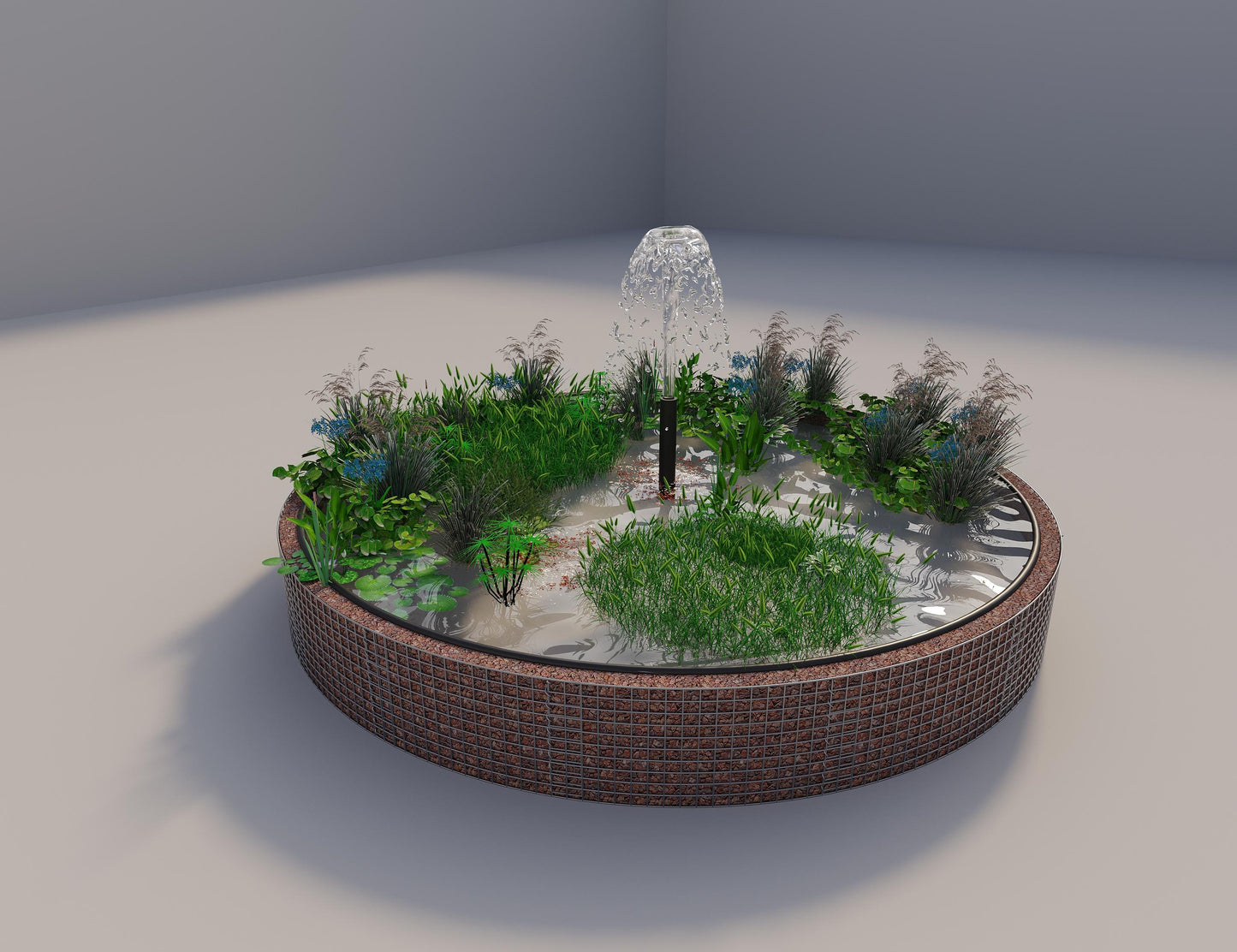 Gabion verhoogde vijver rond, buitendiameter 382 cm, hoogte 50 cm, maaswijdte 5 x 5 cm, wanddikte 15 cm