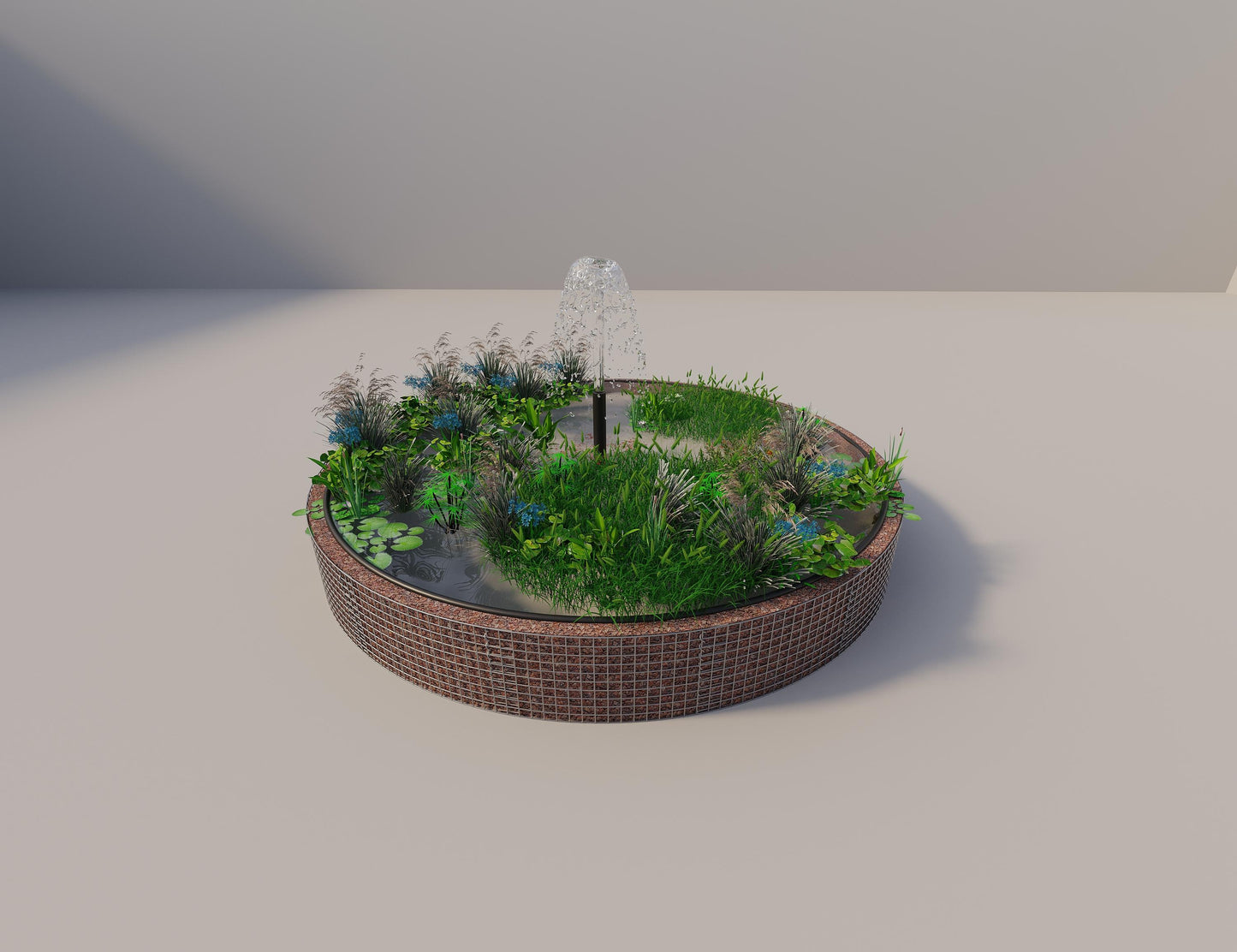 Gabion verhoogde vijver rond, buitendiameter 382 cm, hoogte 50 cm, maaswijdte 5 x 5 cm, wanddikte 15 cm