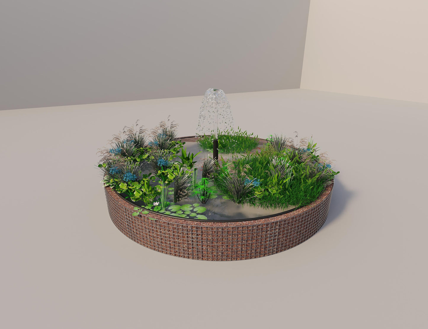 Gabion verhoogde vijver rond, buitendiameter 382 cm, hoogte 50 cm, maaswijdte 5 x 5 cm, wanddikte 15 cm