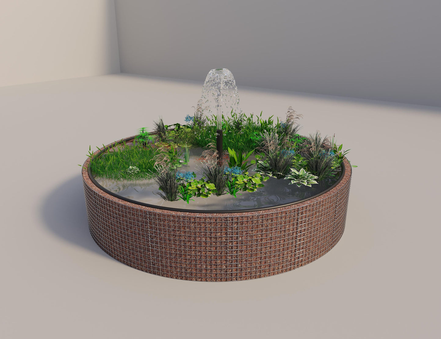 Gabion étang surélevé rond, diamètre extérieur 382 cm, hauteur 80 cm, mailles 5 x 5 cm, épaisseur de paroi 15 cm